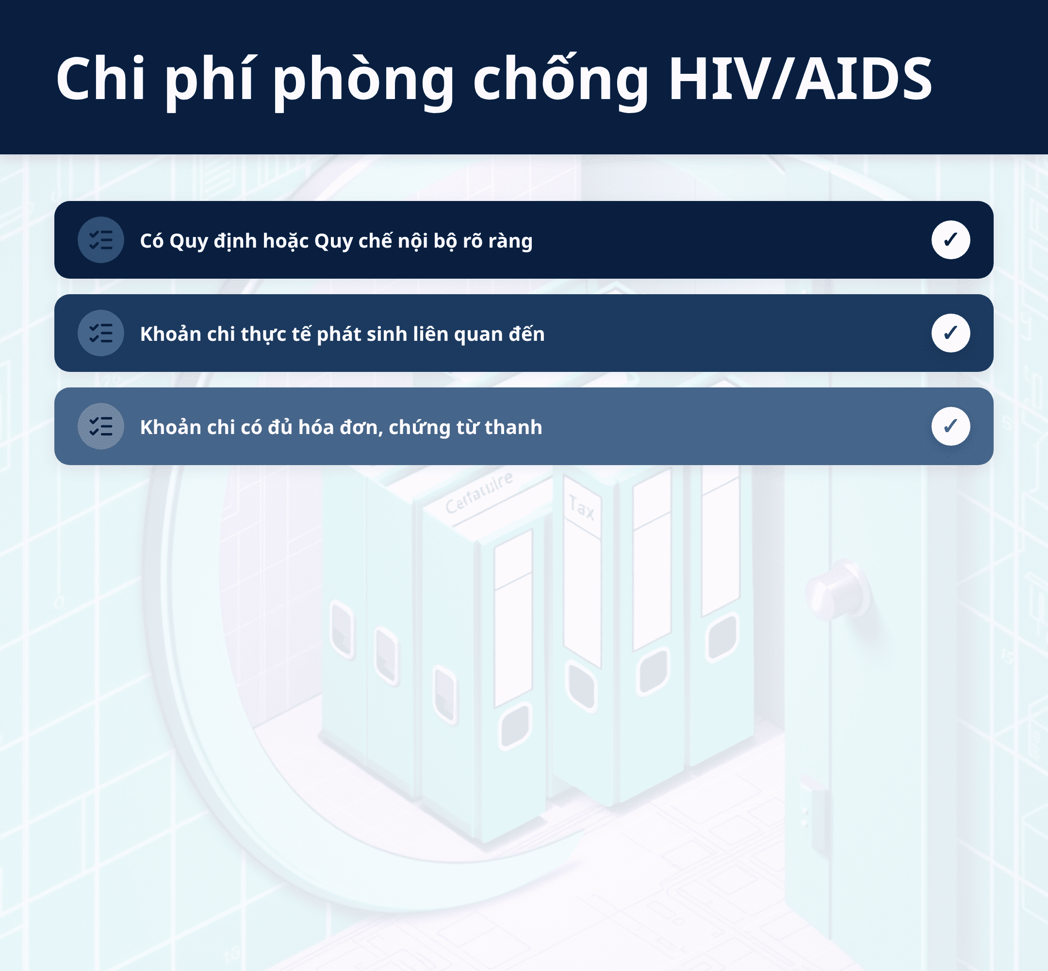 Infographic: Chi phí phòng chống HIV/AIDS: Điều kiện khấu trừ thuế TNDN từ năm 2026 – Doanh nghiệp cần lưu ý gì?