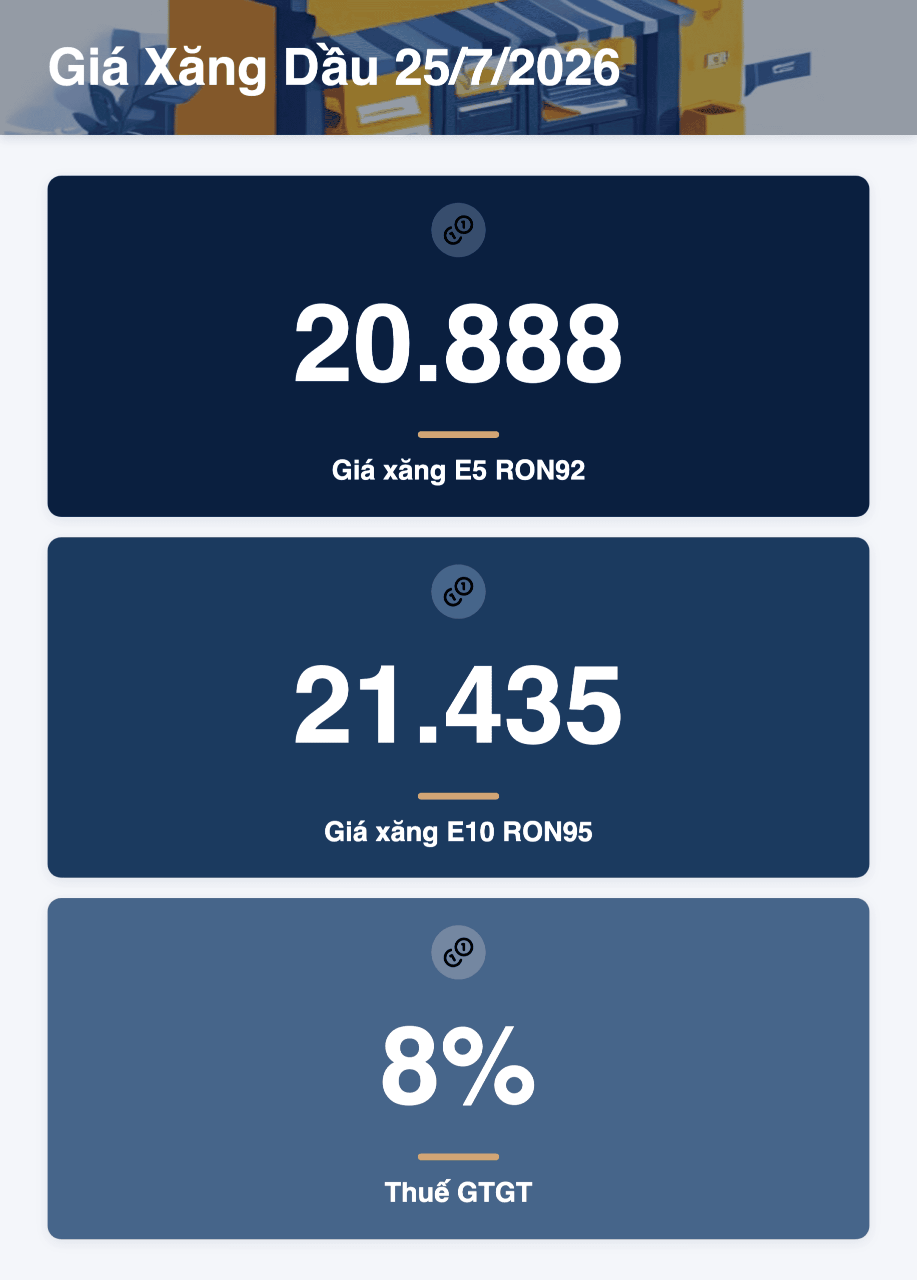 Infographic: Giá xăng dầu 25/7/2026: Bao nhiêu tiền/lít? Hướng dẫn chi tiết cập nhật
