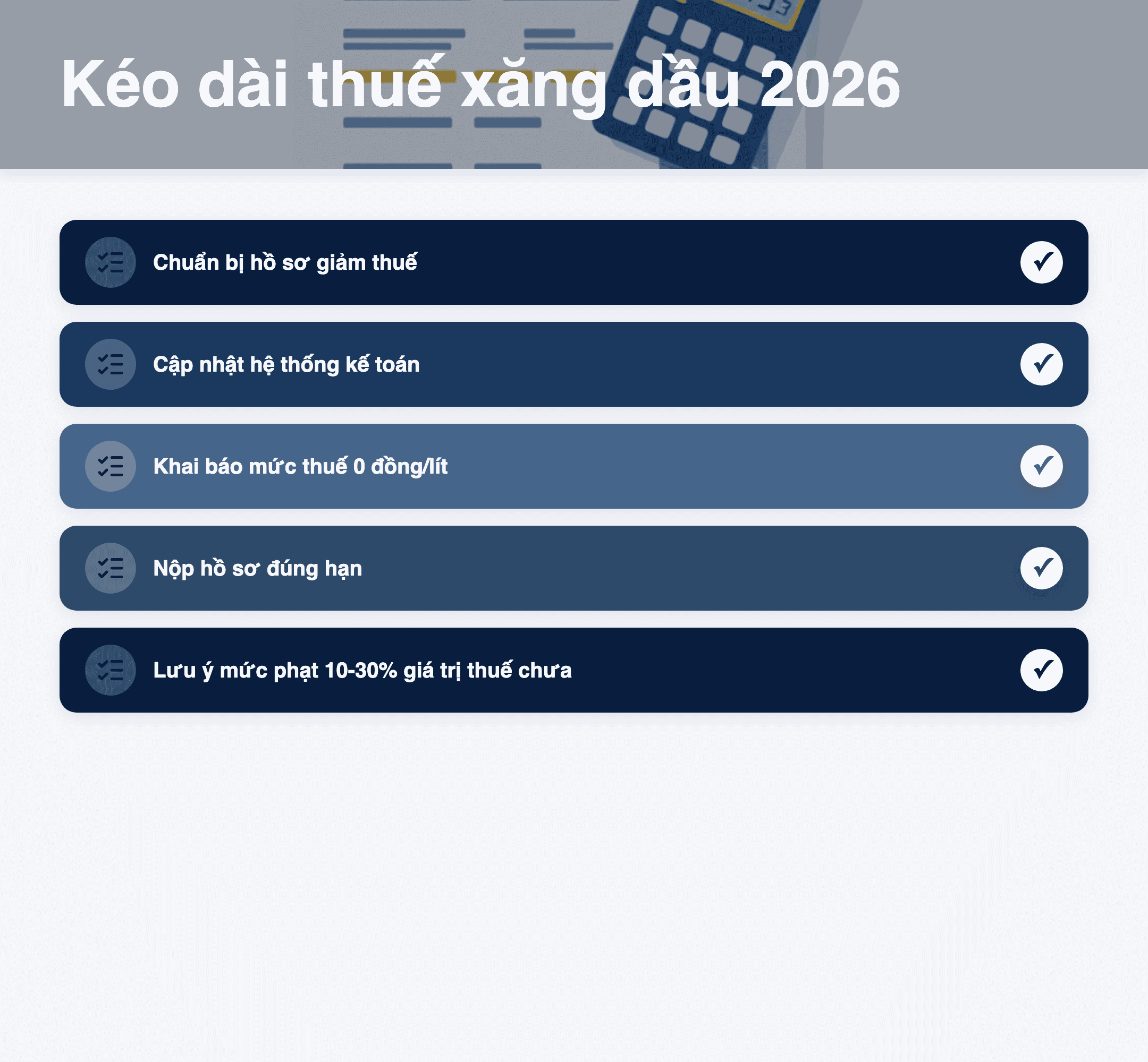 Infographic: Kéo dài thuế xăng dầu 2026: Hướng dẫn chi tiết cho doanh nghiệp