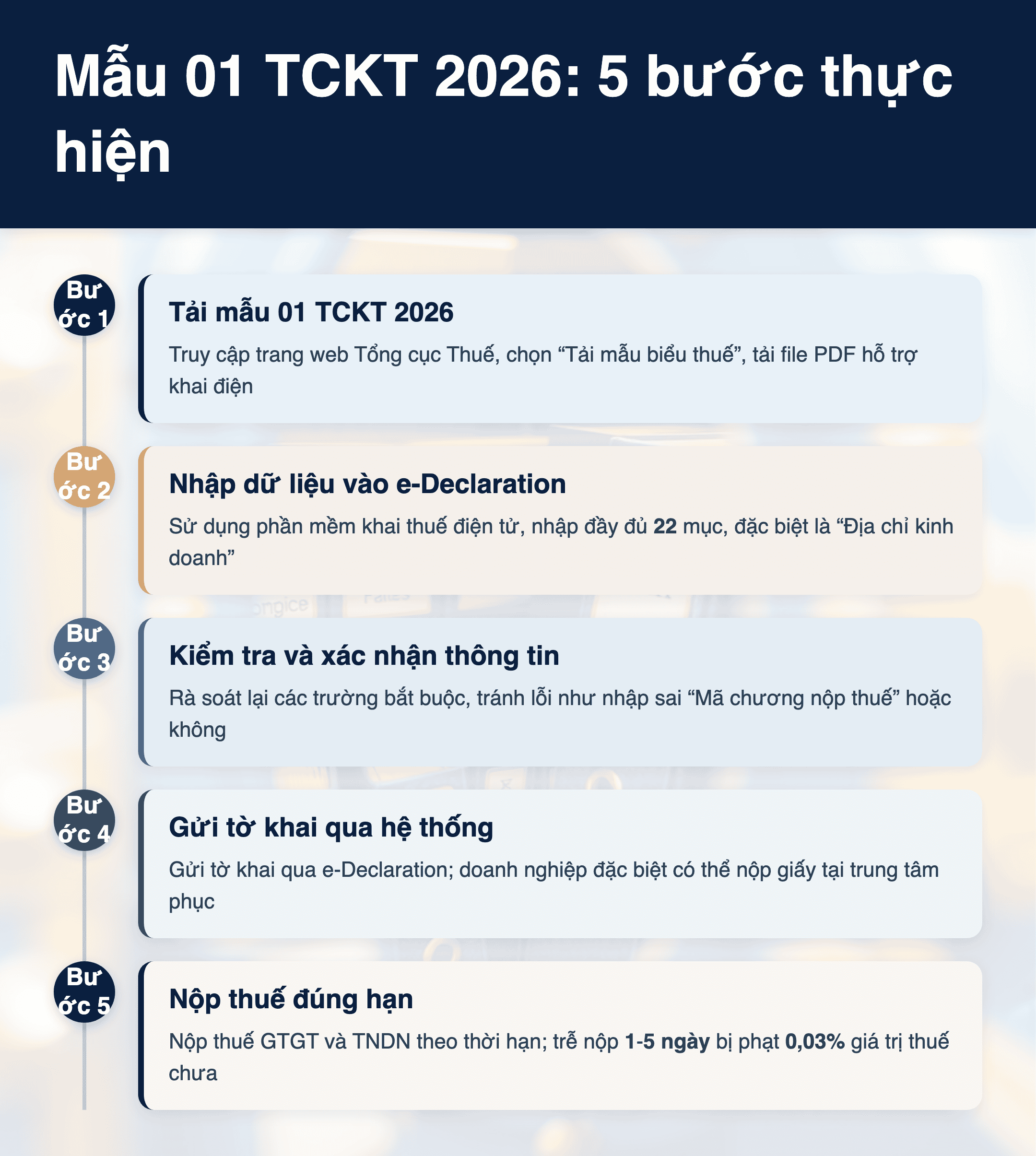 Infographic: Mẫu 01 TCKT 2026: 5 bước tải, khai và nộp đúng hạn cho doanh nghiệp Việt Nam