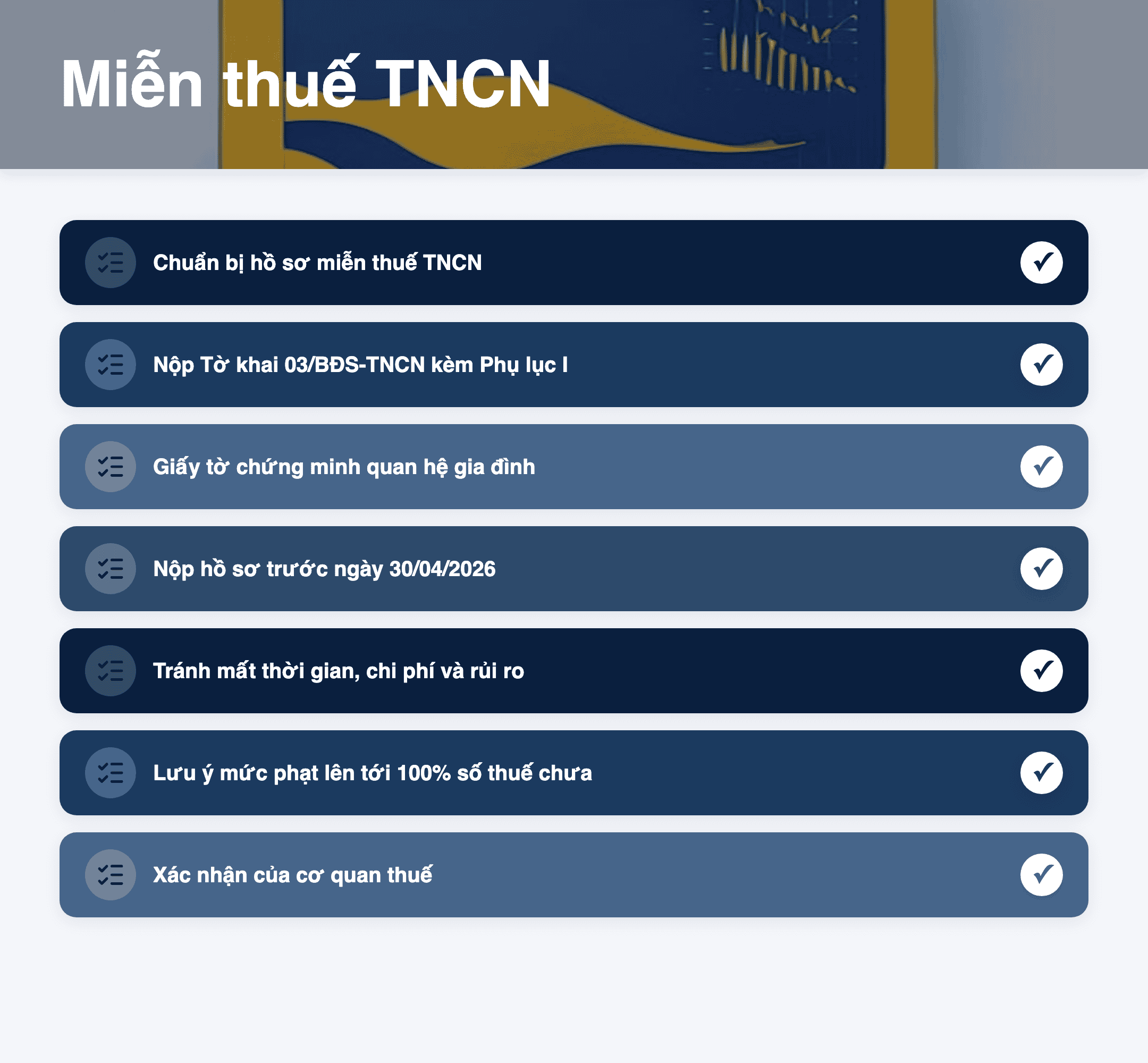 Infographic: Miễn thuế TNCN khi chuyển nhượng bất động sản 2026: Hướng dẫn chi tiết 7 bước