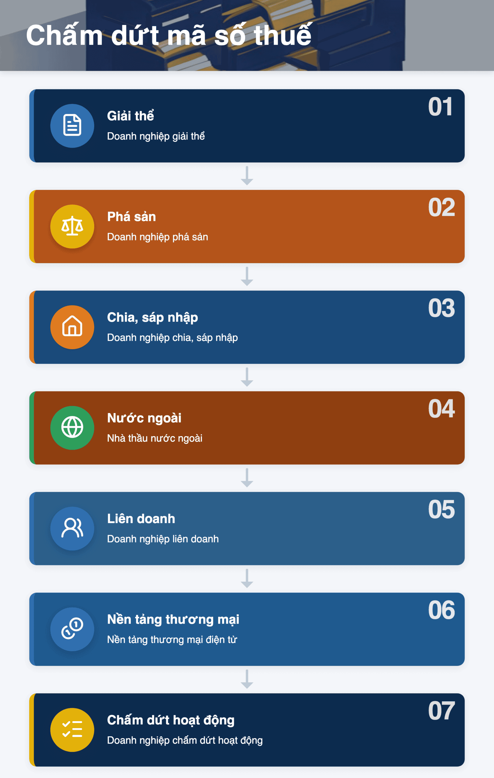 Infographic: Chấm dứt mã số thuế doanh nghiệp: 7 trường hợp cần biết 2026