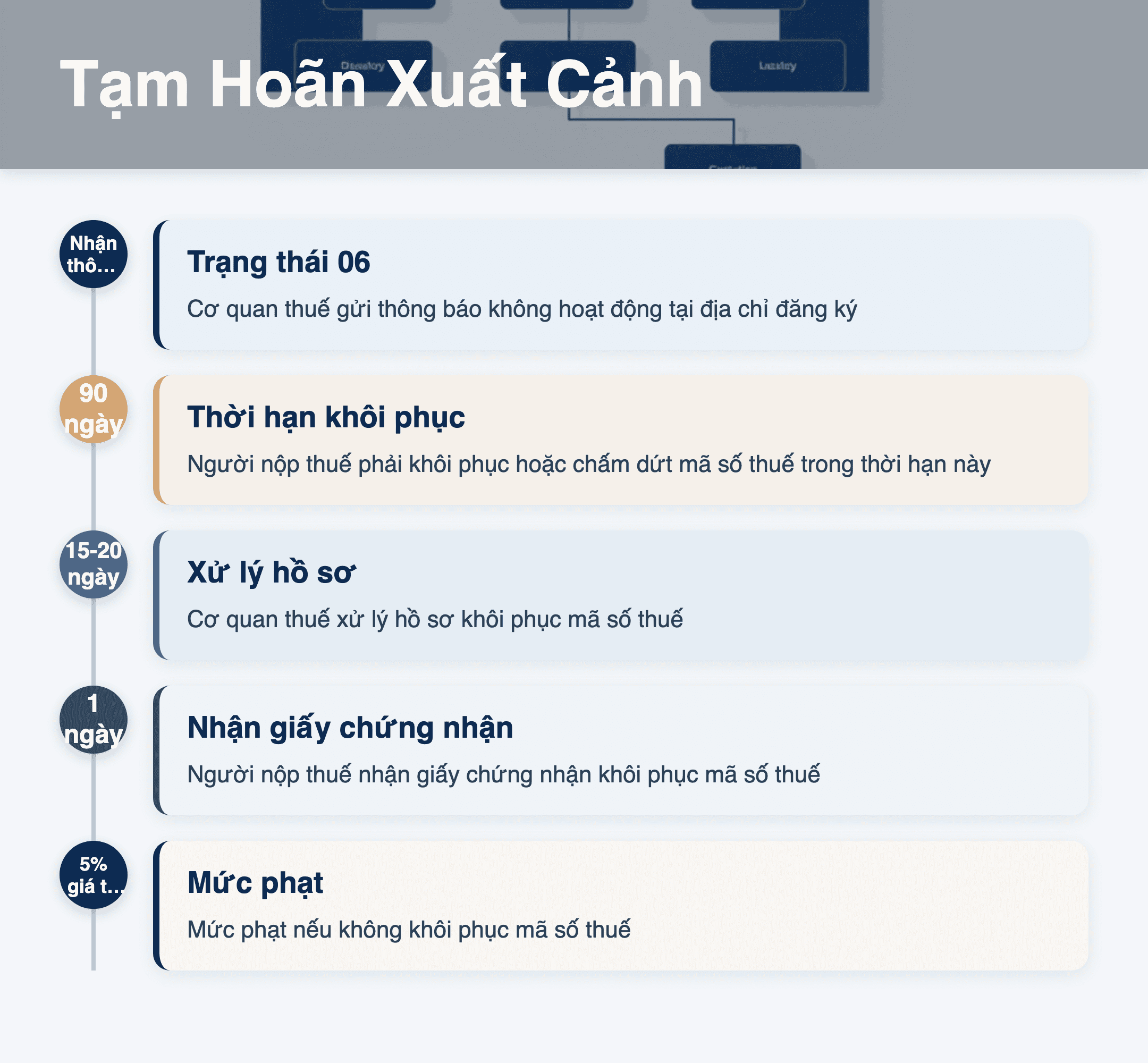 Infographic: Tạm hoãn xuất cảnh khi mã số thuế ở trạng thái 06: 5 bước kiểm tra và khôi phục 2025