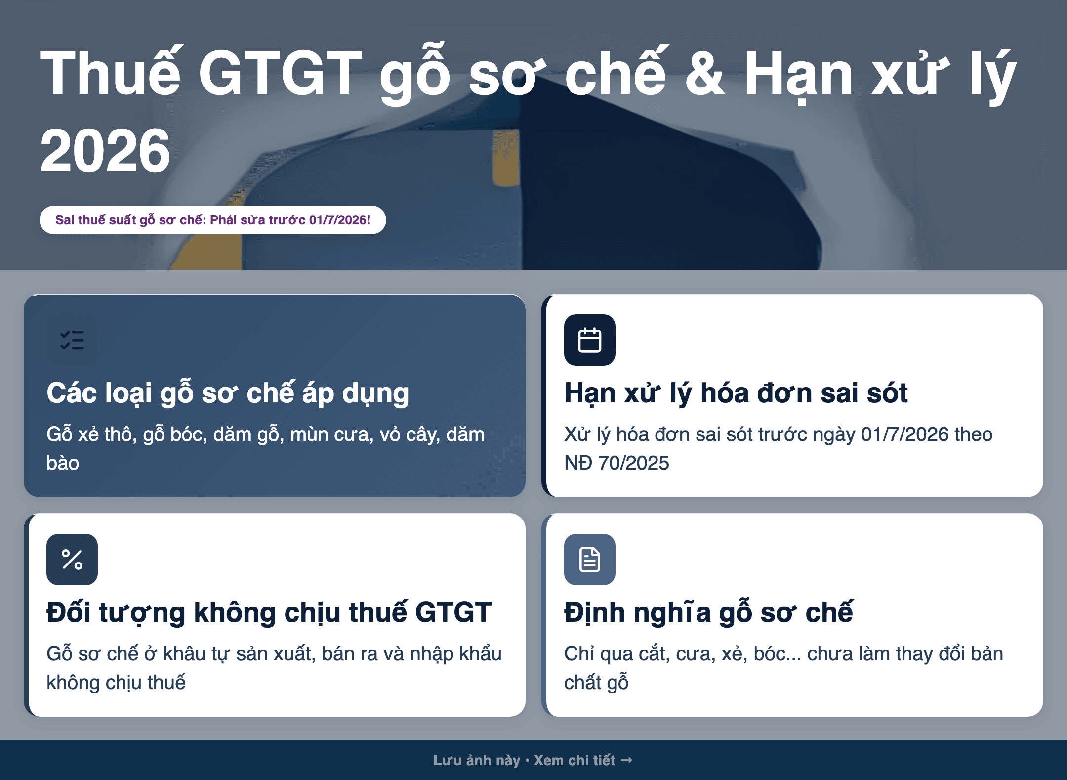 Infographic: Gỗ sơ chế thông thường: Thuế GTGT và 2 cách xử lý hóa đơn sai sót 2026