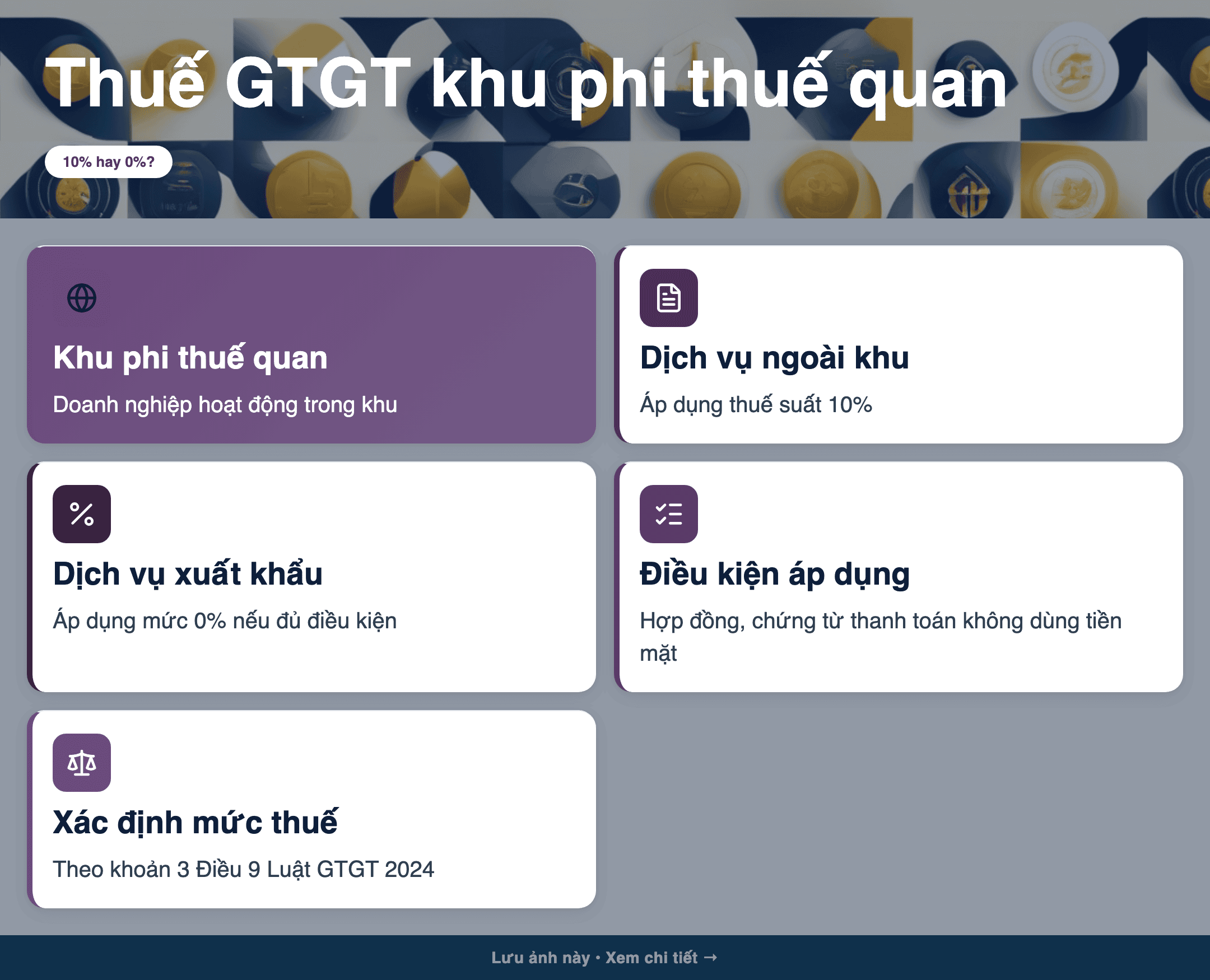 Infographic: Dịch vụ cho doanh nghiệp khu phi thuế quan: Thuế GTGT 10% hay 0%? Hướng dẫn 2025